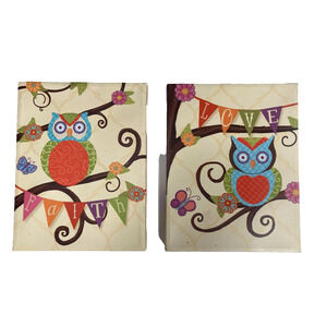 whimsical canvas owl paintings words "LOVE" and "FAITH" childrens room decor 9x7